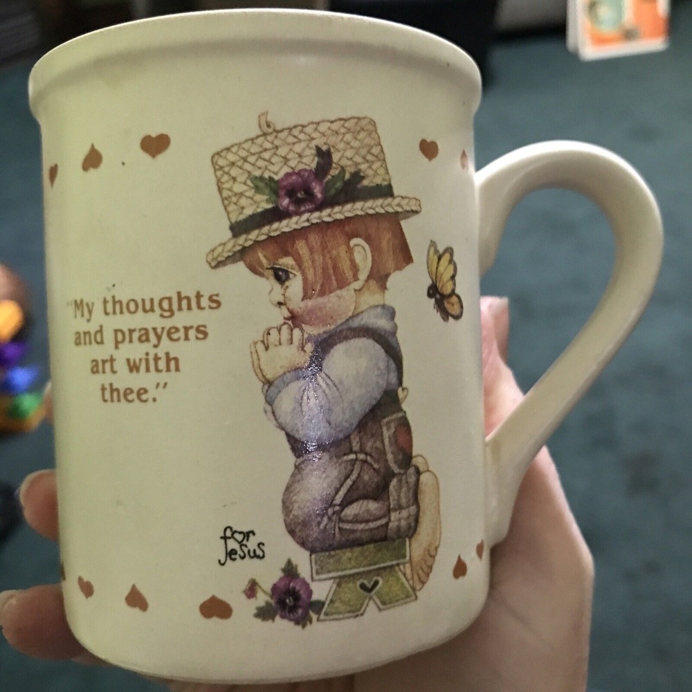 1988 Debbie Bell Jarratt "My‎ ThoughtsAndPrayers Art WithThee"  Jesus Mug Enesco